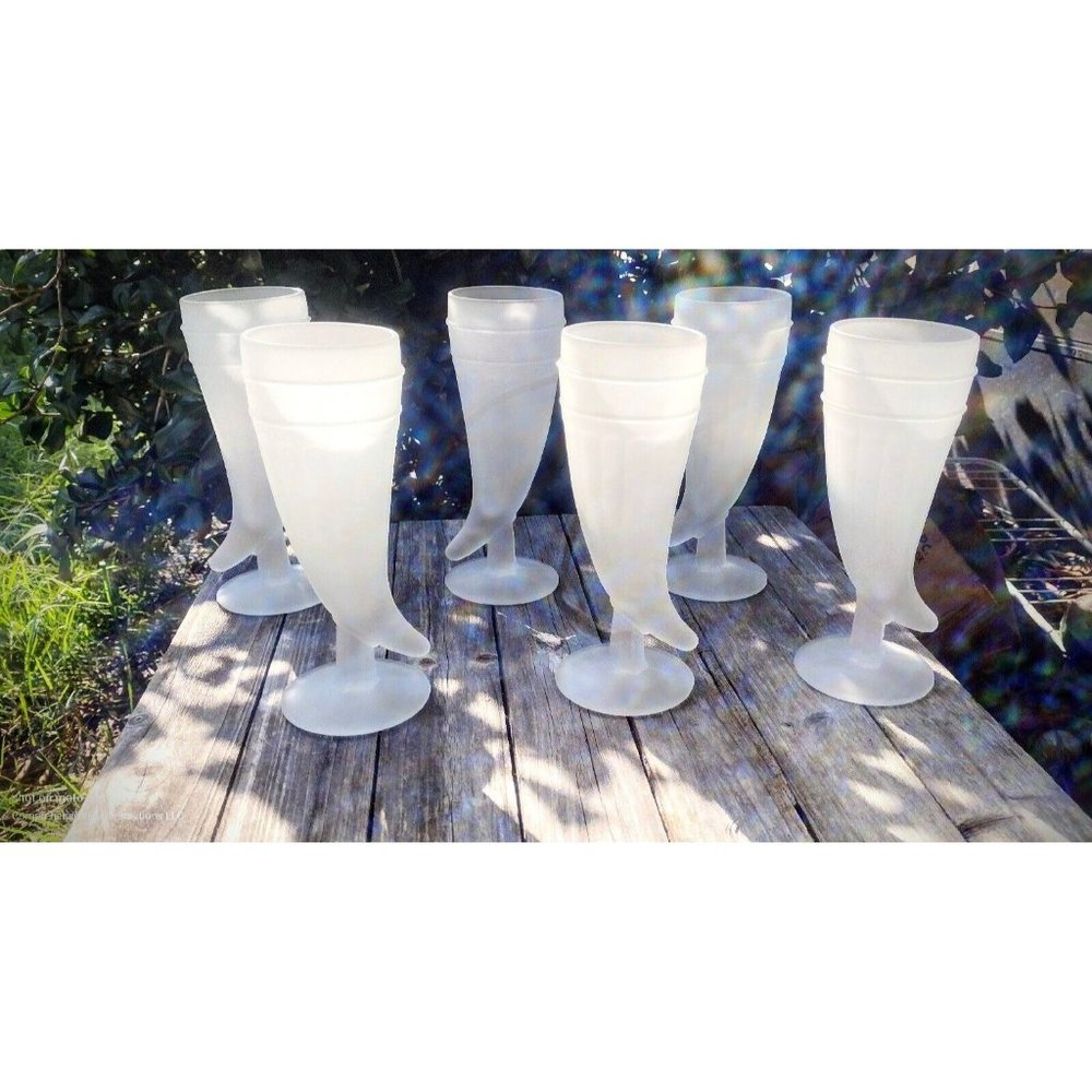 Tiara Indiana Glass 6 Satin/Frosted Powder Horn 10 oz Footed Tumblers